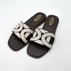 美品TOD'S トッズ レザー サンダル ホワイト ブラウン 36.5 フラットのサムネイル