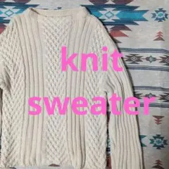 可愛い♥編み♥ ニット セーター リブ アイボリー オフホワイト ハイネック