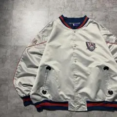 【3XL】90s NBAニュージャージーネッツ　刺繍両面ロゴ　ナイロンスタジャン