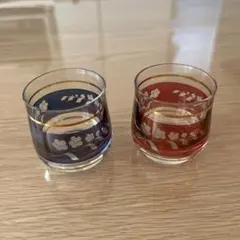 ボヘミアガラス☆青と赤の花模様グラスセット