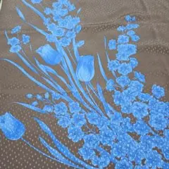 ブラウン地 青い花柄 生地 約90cm x 75cm 2枚