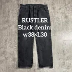 RUSTLERラスラーブラックデニム ストレートレッグパンツ古着38×30