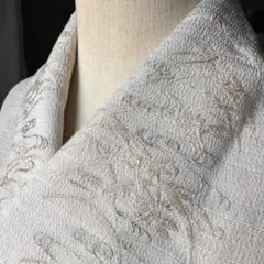 見事な手刺繍 アンティーク夏帯 紗 露芝 雁 黄色 大正ロマン リメイク
