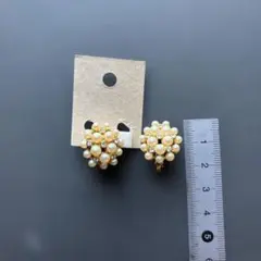 パール フラワーデザイン クリップ式イヤリング