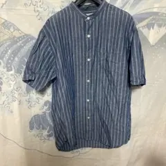ユニクロ 半袖シャツ L 青と白ストライプ