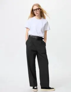 UNIQLO　タックワイドパンツ　M ブラック　黒