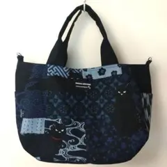 猫柄　黒猫(青)ハンドメイド トートバッグ