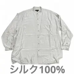 【シルク100%】phiz スタンドカラーシルクシャツ ベージュ XL 長袖