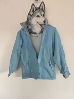 子ども用スキー水色ジャケットとグレーオーバーオールセット110-130