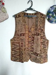 レリアン パッチワーク風 ベスト ブラウン系