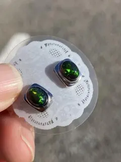 希少品　天然遊色効果綺麗ブラックオパールs925ピアス