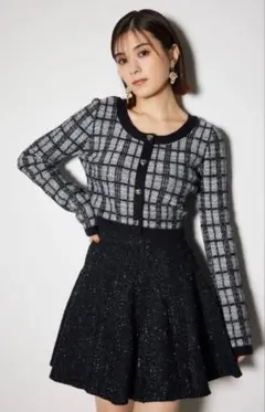 rienda 2WAYチェックニットカーディガン ブラック