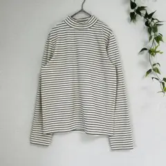 アンナルナ【L】起毛ボーダーハイネックカットソー ストレッチ◎ 白×黒 冬服