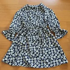 【GU】花柄 ワンピース ネイビー 七分袖 キッズ