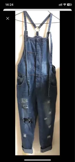 オーバーオール ダメージデニム　サロペット