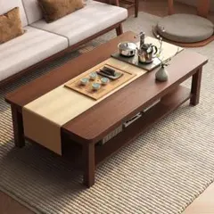 ダークブラウン 楕円形センターテーブル 引き出し付き - メルカリ