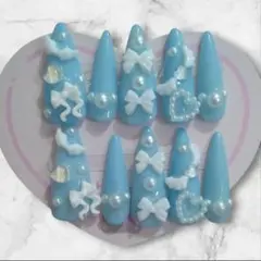 ブルー×ホワイト 平成女児 地雷系 量産型 エンジェルネイル