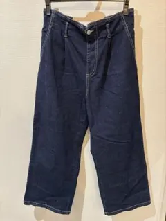 ダークブルーデニム ワイドレッグパンツ　ワイドデニム