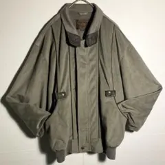 VINTAGE CLUB ブルゾン L ショート丈 総柄裏地 スエード調 カーキ