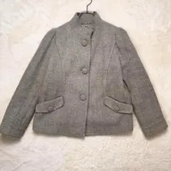 ♡【ナチュラルビューティーベーシック】L グレー系 ジャケット スタンドカラー