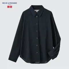 UNIQLO INES シアーコットンリラックスシャツ（長袖） ブラック Mのサムネイル
