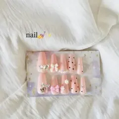 リボン・ドットデザインネイルチップ