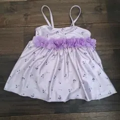 100 女の子用 薄紫 チェリー柄 ワンピース水着　ワンピースタイプ　フラワー