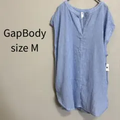 【新品未使用】GapBody ストライプ ブラウス M ブルー スキッパー 半袖のサムネイル