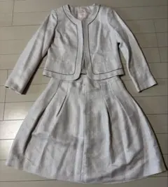 イマージュ　スーツ3点セット　シルバー ノーカラー スカートセットアップ　M