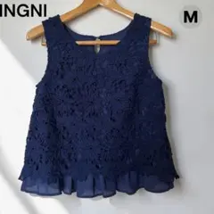 INGNI イング 花柄レース ノースリーブ トップス ネイビー M フリル