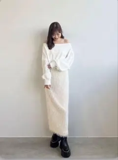 ココディール ラメフリンジタイトスカート