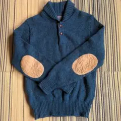 ダークブルー ニットセーター エルボーパッチ付き