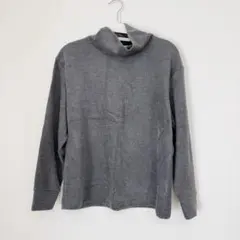【新品同様】ユニクロ/ソフトニットフリースリブハイネックT/グレーS