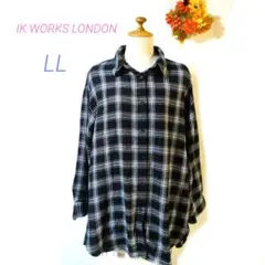 IK WORKS LONDON LL ゆったりチェックシャツ ブラック ホワイトのサムネイル