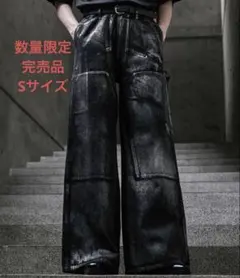 数量限定】CLEL 箔プリントダブルニーデニムパンツ ブラックSサイズ