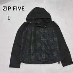 美品 ZIP FIVE メンズ フード付きジャケット L 黒 チェックi5985のサムネイル