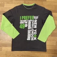 長袖カットソー グレー/グリーン プリント入り