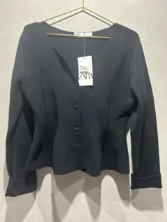 新品タグ付★ZARA★ブラック ニット長袖カーディガン M