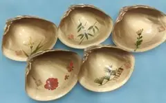 金塗 東紅作 蛤銘々皿 5枚セット 貝皿 手書き 縁起物 置物のサムネイル