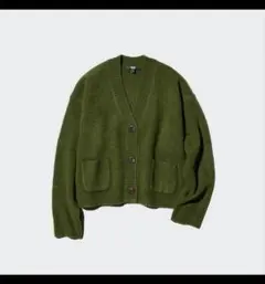 【UNIQLO】スフレヤーンショートカーディガン　オリーブ色のサムネイル