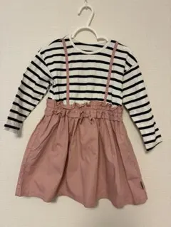 ボーダー柄・ピンク ドッキングワンピース 長袖 100cm