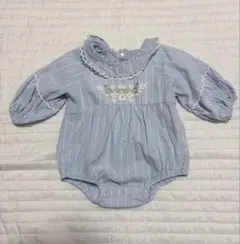 プティマイン　襟付き　花柄刺繍　ストライプ　ロンパース　80 薄手