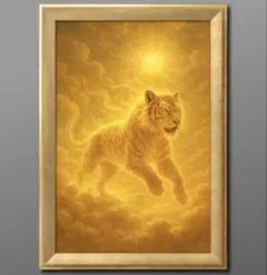 金雲を裂き未来を切り開く吉兆の虎　開運グラフィックアート　額縁付き