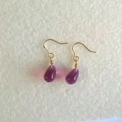 ♥️ワインレッド×ライトピンクのバイカラー♪チェコドロップシンプルピアス