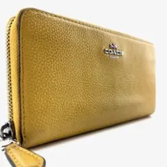 極美品　COACH　長財布　シボ革　イエロー　シルバー金具　ラウンドファスナー