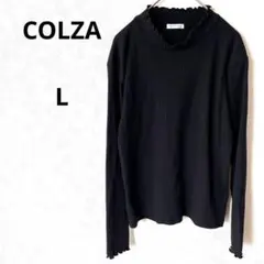【美品】コルザ リブ　カットソー　フリル襟　長袖　ブラック　L　メロウ　ニット