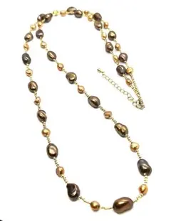【テリ最強】本真珠大珠12mmブラウン＆ゴールドパールロングネックレス82cm