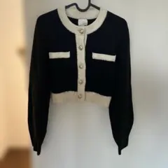 H&M ブラック アイボリー クロップドカーディガン 160/88A