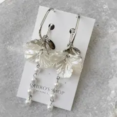 【ハンドメイド】花びらパールフープピアス　イヤリング