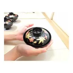 蓋つき 汁物椀5客セット　梅・紅葉の模様　お汁粉椀　しるこ碗　汁粉碗 ぜんざい椀